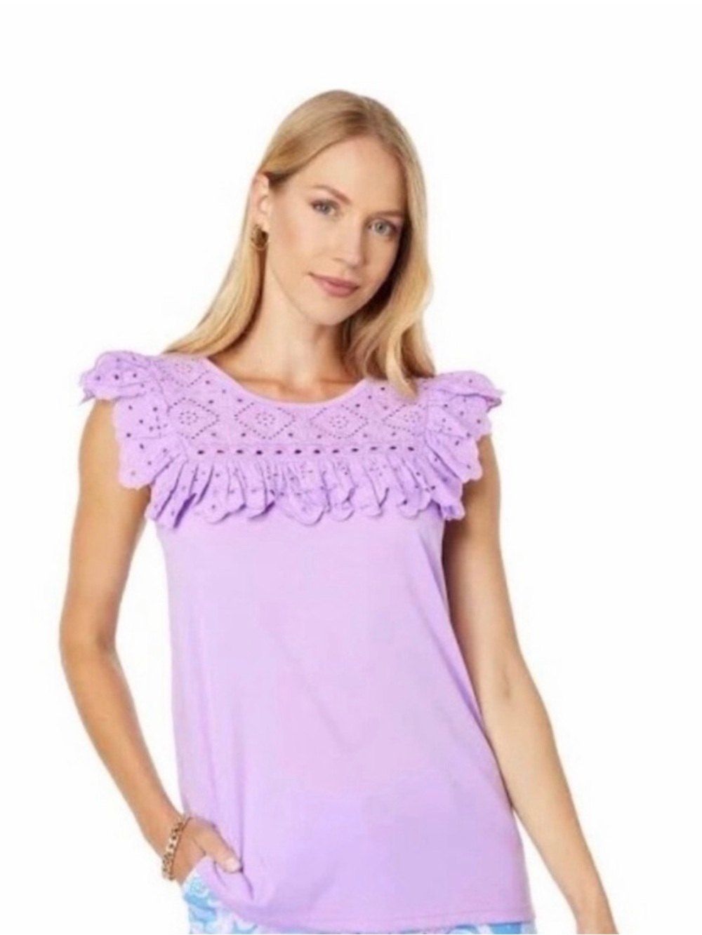 NWOT Lilly Pulitzer Lilac Eyelet Bev Ruffle Sleeveless Camisole